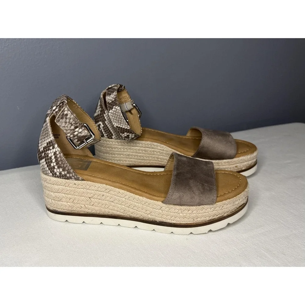 Dolce Vita Baker Sandals Womens 7 Brown Taupe Snake Espadrille Wedge Ankle Strap